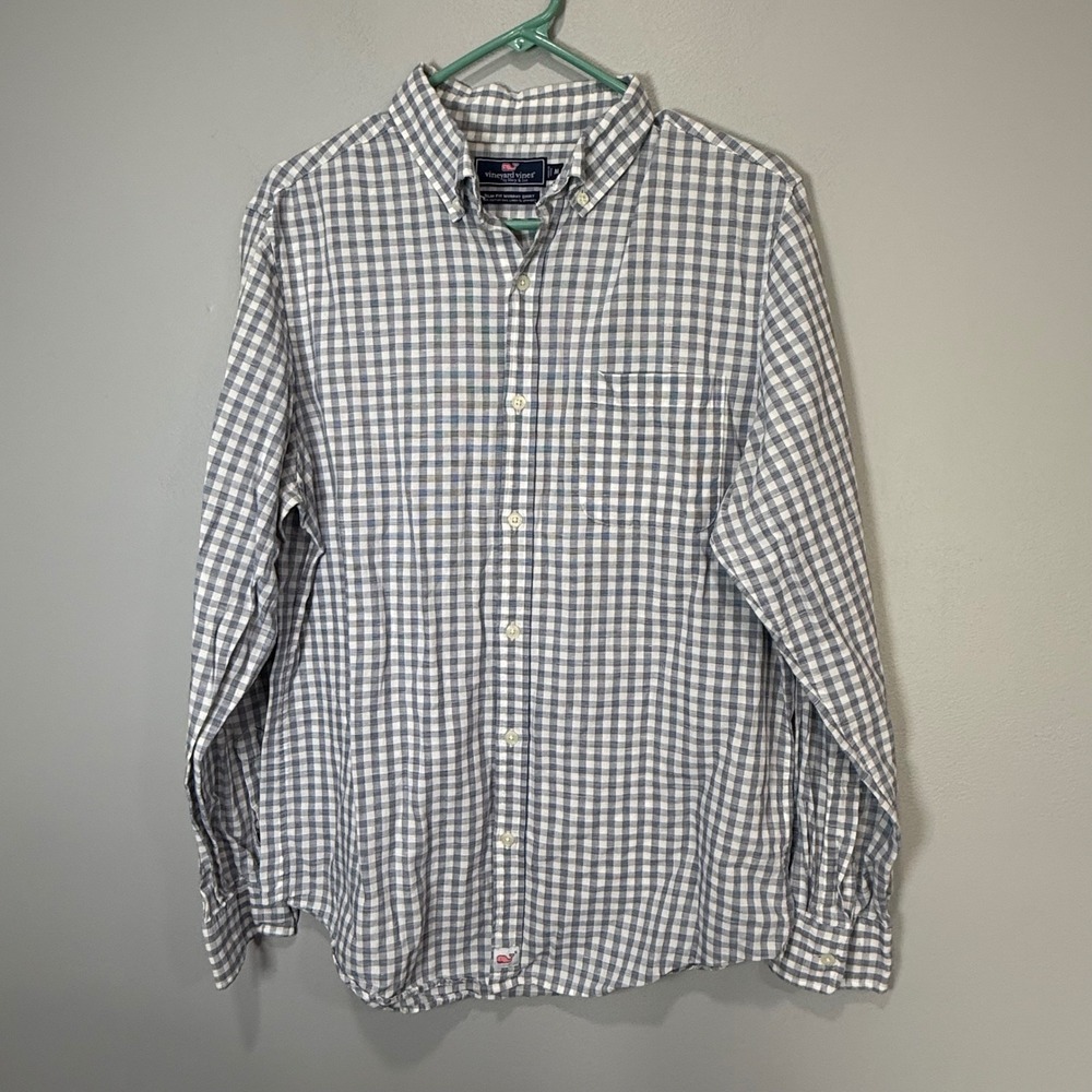 Vineyard Vines‎ Slim Fit Murray Shirt Blue Gingham Cotton Linen Mens M
